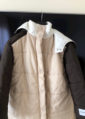 Bej Gri Kadın Midi Kolsuz Kışlık Mont - Görsel 2