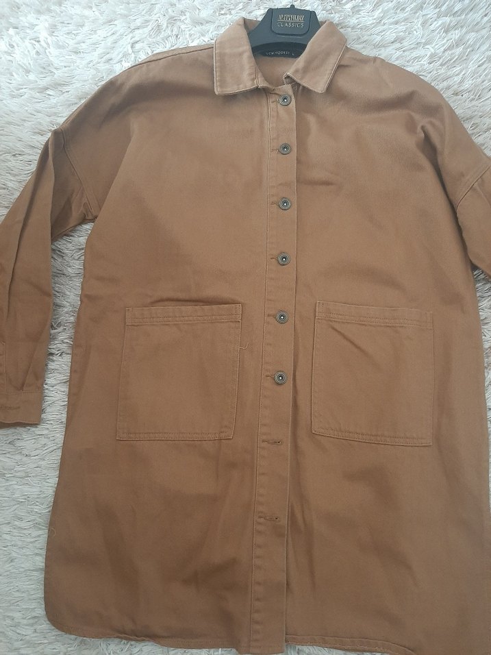 Düğmeli Kahverengi Kadın kot ceket hiç kullanılmadı - Görsel 4