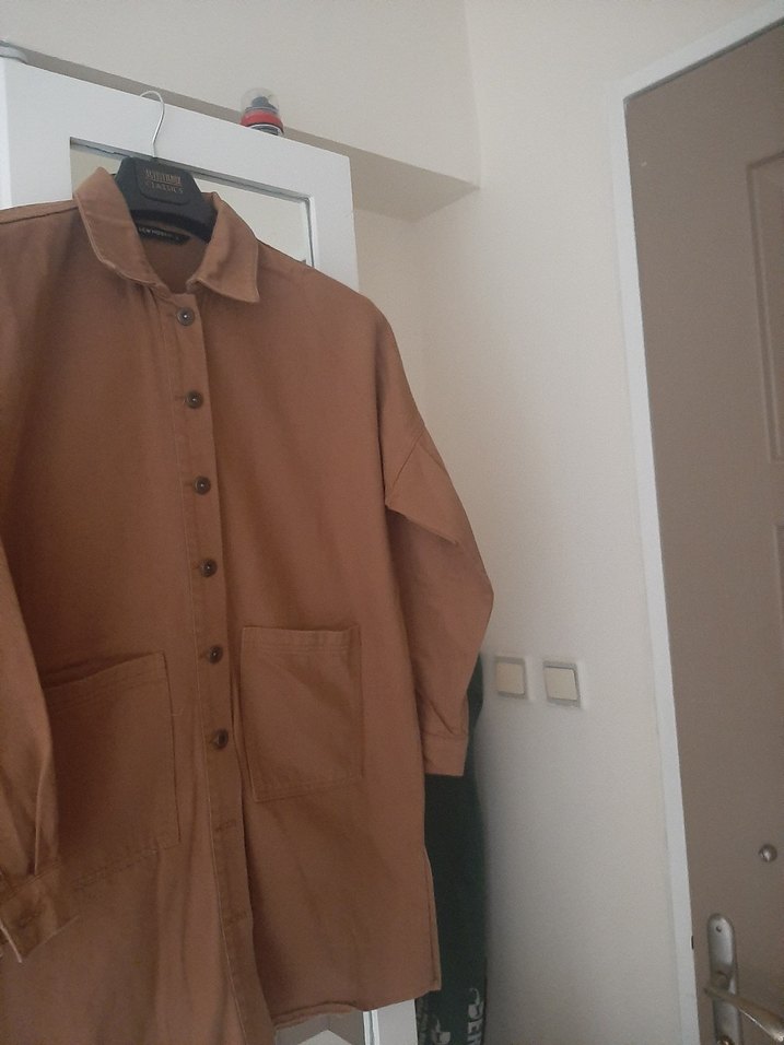 Düğmeli Kahverengi Kadın kot ceket hiç kullanılmadı - Görsel 2