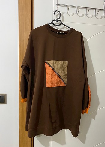 Kahverengi Uzun Kollu Midi kado Tunik