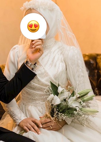 Gelinlik Uzun Kollu Yüksek Yakalı Prenses Gelinlik