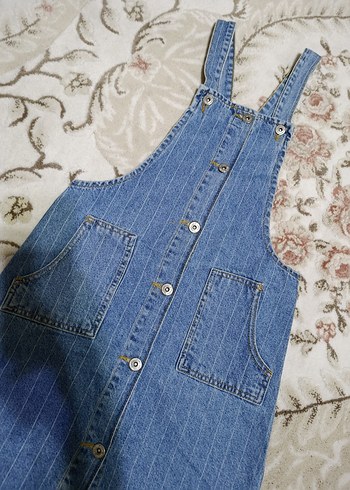 11-12 Yaş Beden mavi Renk Düğmeli Mavi Denim Kız çocuk Salopet kot elbise