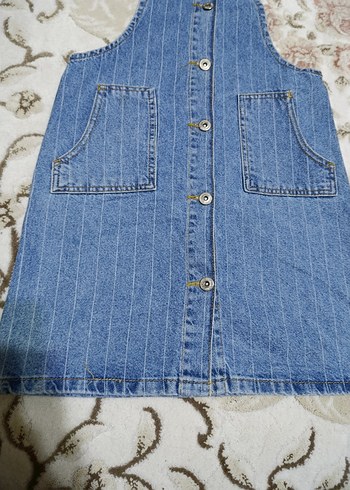 11-12 Yaş Beden Düğmeli Mavi Denim Kız çocuk Salopet kot elbise