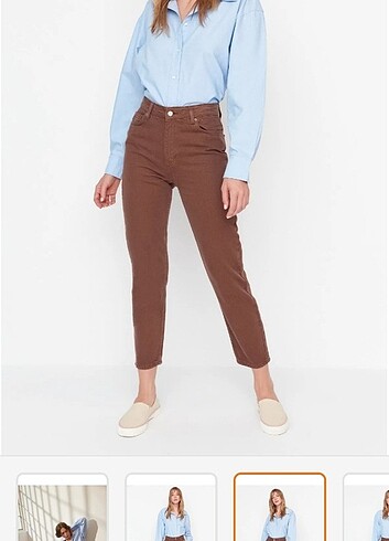 38 Beden Kahverengi yüksek bel mom jeans