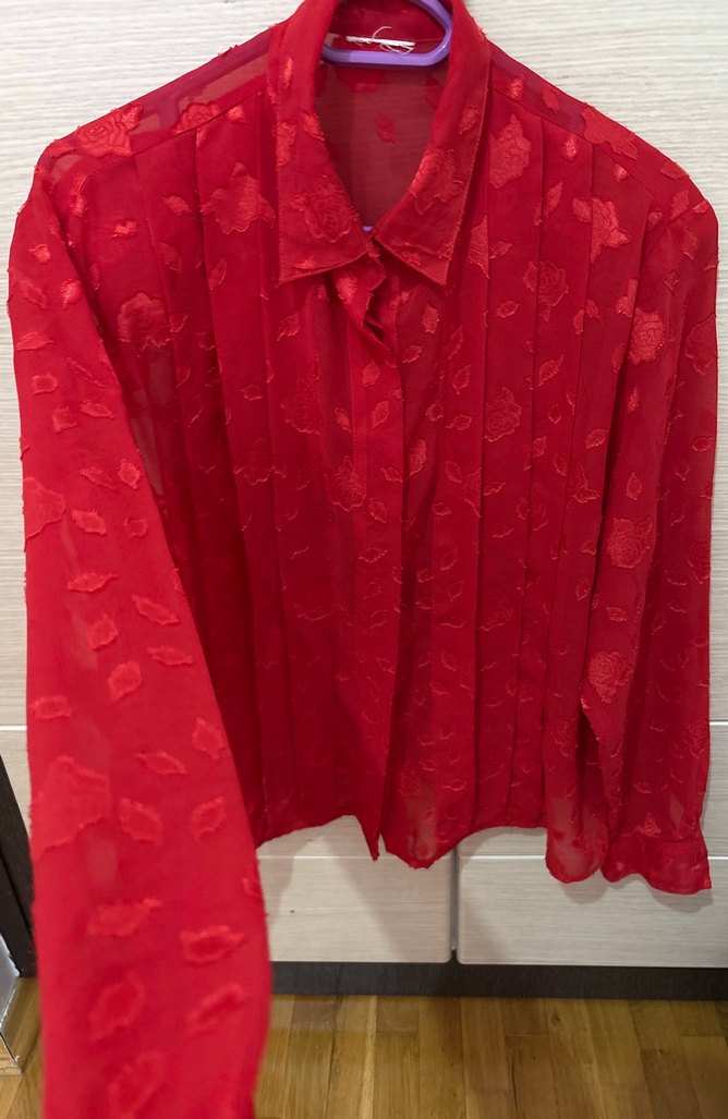 Kırmızı Kadın Uzun Kollu tül Gömlek - Görsel 3