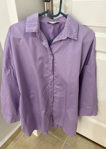 Mor Kadın Keten Gömlek, Salaş, Drapeli - Görsel 2