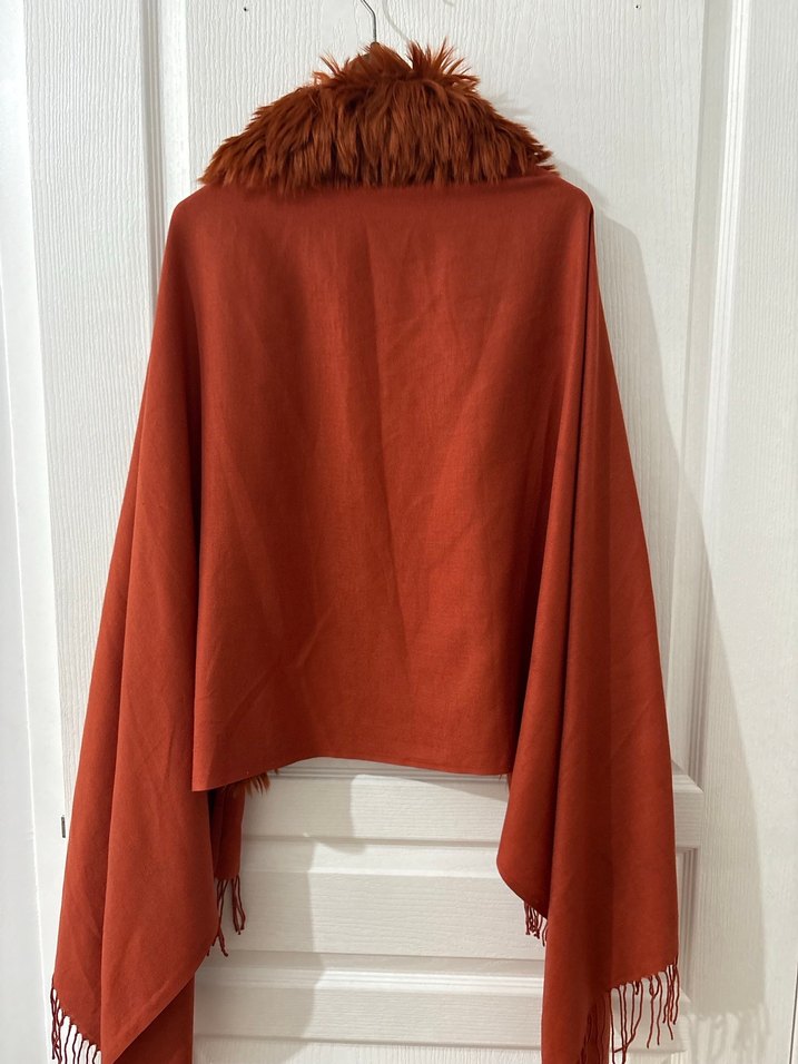 Kahverengi Suni Kürklü Bohem Midi Şal - Görsel 2