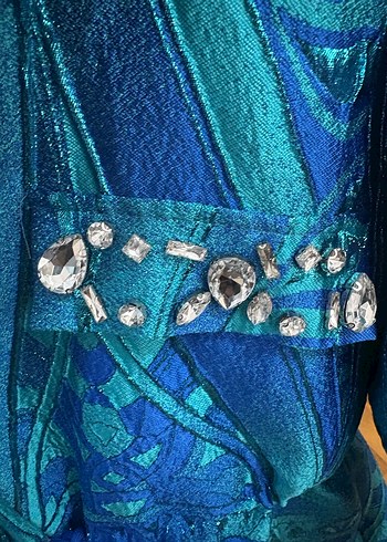 Mavi Desenli Düğmeli Uzun Hamile Ceketi - Görsel 2