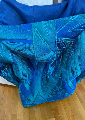 Mavi Desenli Düğmeli Uzun Hamile Ceketi - Görsel 4