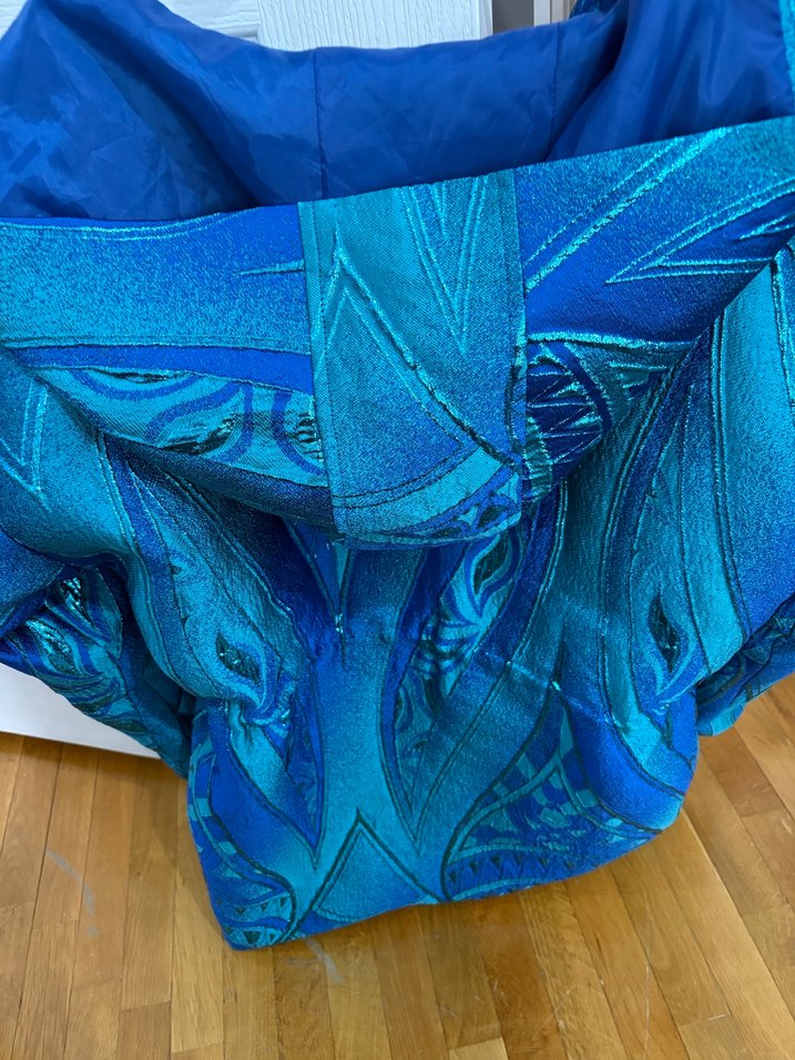 Mavi Desenli Düğmeli Uzun Hamile Ceketi - Görsel 4