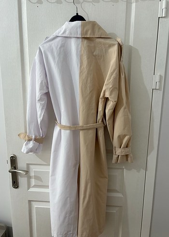 Bej Beyaz Kemerli Midi Trençkot - Görsel 2