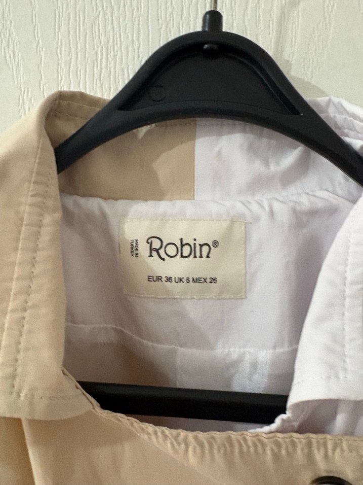 Bej Beyaz Kemerli Midi Trençkot - Görsel 3