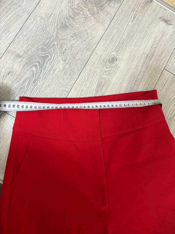 Kırmızı Pilili Midi Kadın Kumaş Pantolon - Görsel 2