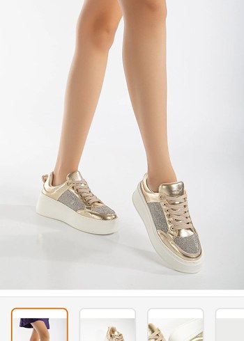 39 Beden Altın Renkli Parlak Platform Sneakers