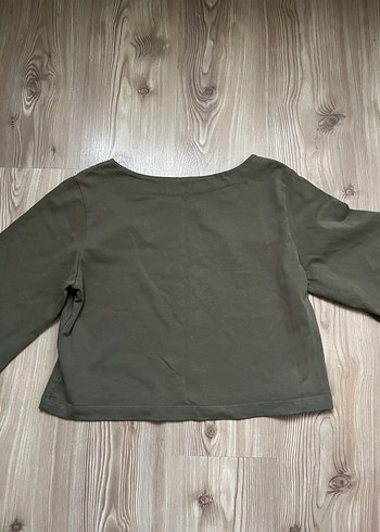 Kadın Haki Uzun Kollu Crop Top - Görsel 3