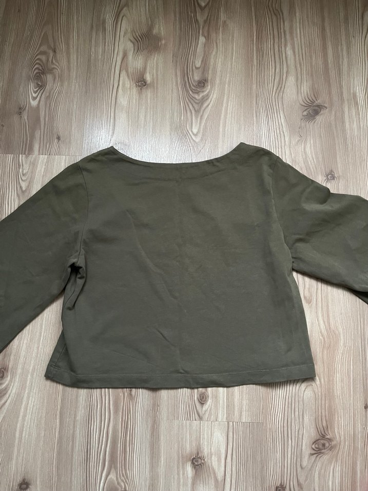 Kadın Haki Uzun Kollu Crop Top - Görsel 3