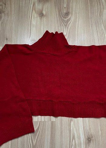 Kadın Kırmızı Boğazlı Kısa Triko Kazak - Görsel 2