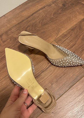 Diğer İnci İşlemeli Bej Stiletto Kadın Abiye Ayakkabı