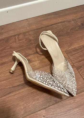 Diğer Diger Beyaz Boncuk İşlemeli Stiletto Abiye Ayakkabı