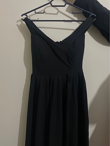 Özel gün elbisesi Siyah Kayık Yaka Elbise - Görsel 3