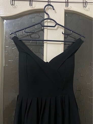 Özel gün elbisesi Siyah Kayık Yaka Elbise - Görsel 2
