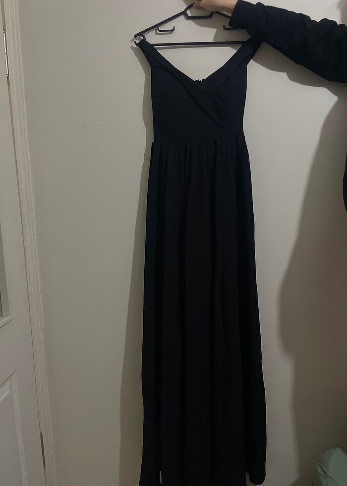 Özel gün elbisesi Siyah Kayık Yaka Elbise - Görsel 4