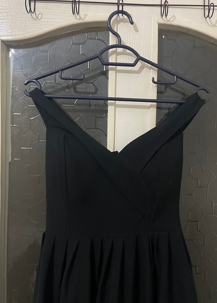 Özel gün elbisesi Siyah Kayık Yaka Elbise - Görsel 2