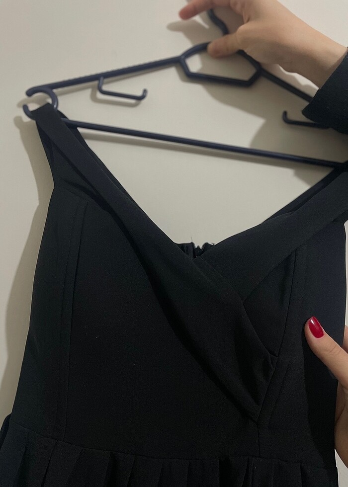 Özel gün elbisesi Siyah Kayık Yaka Elbise - Görsel 5