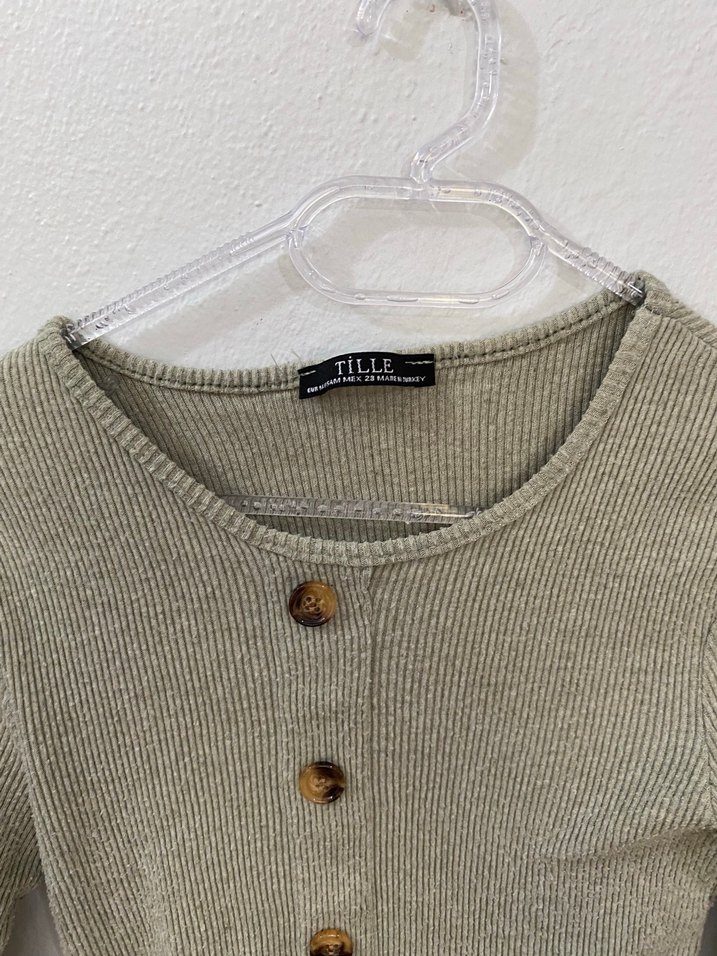 Düğmeli Bej Kadın bluz - Görsel 3