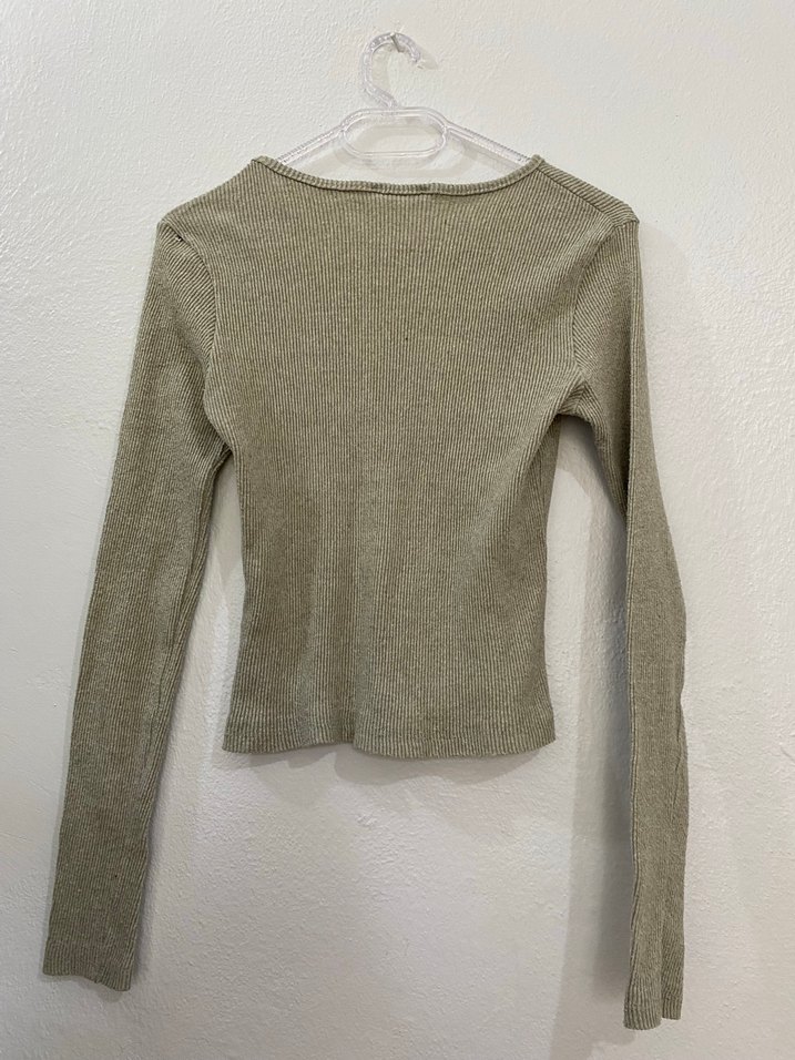 Düğmeli Bej Kadın bluz - Görsel 2