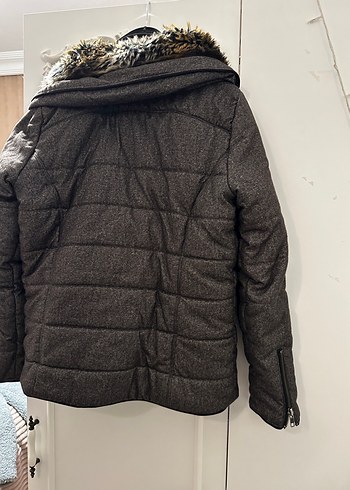Mavi Jeans Gri Kadın Midi Kaban, Kürklü Yakalı