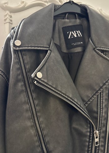s Beden Gri Biker Tarzı Deri Ceket