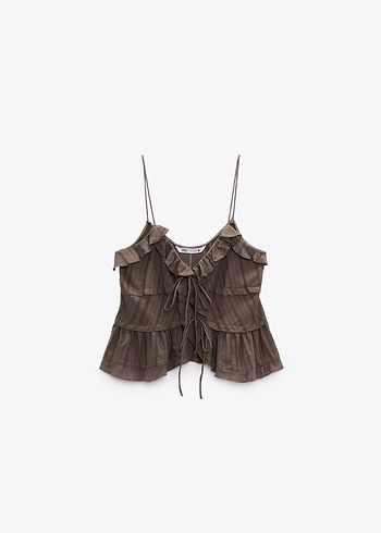 Zara Firfirli Keten Askili Mini Bluz