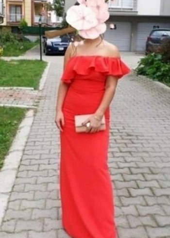 Kırmızı Uzun Kol Detaylı Abiye Elbise - Görsel 2