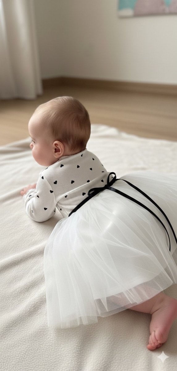 Uzun Kollu Beyaz Kız Elbisesi Siyah Kalp Desenli - Görsel 2