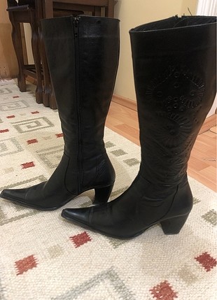Zara Siyah gerçek deri kovboy çizme