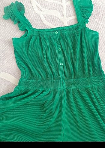 Kadın Yeşil Uzun Pilili Bohem Tulum - Görsel 5