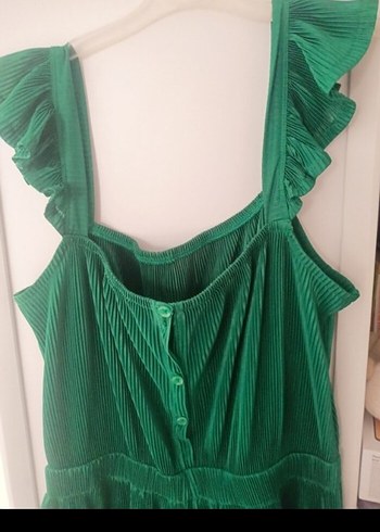 Kadın Yeşil Uzun Pilili Bohem Tulum - Görsel 2