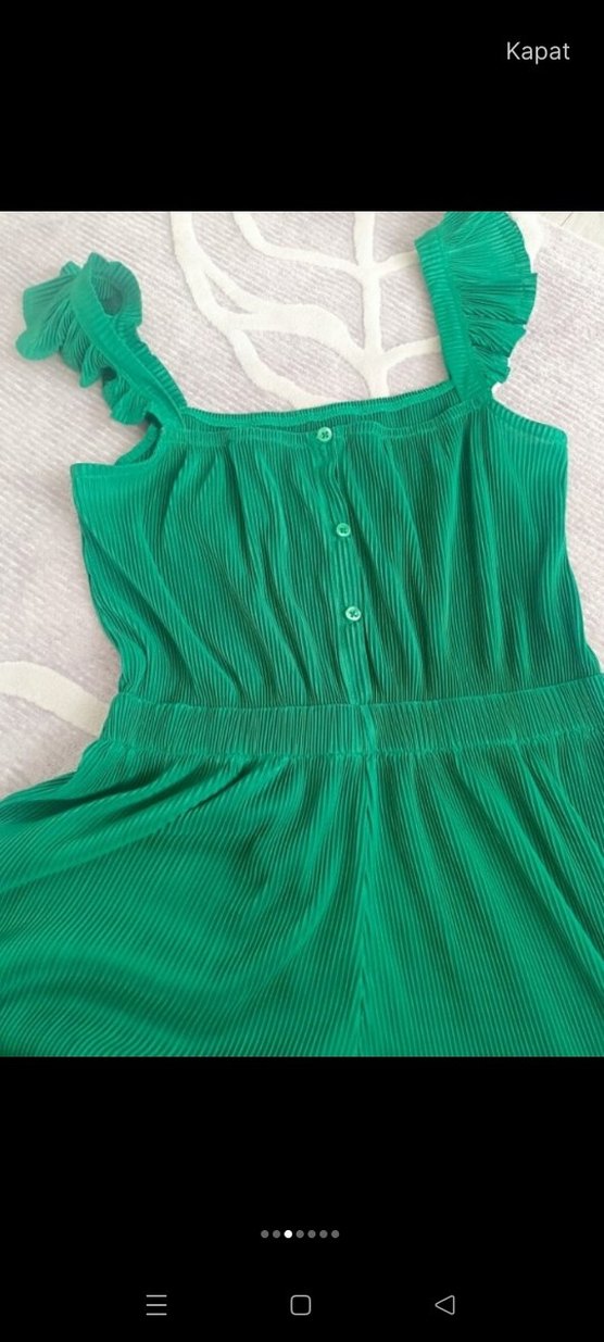 Kadın Yeşil Uzun Pilili Bohem Tulum - Görsel 5