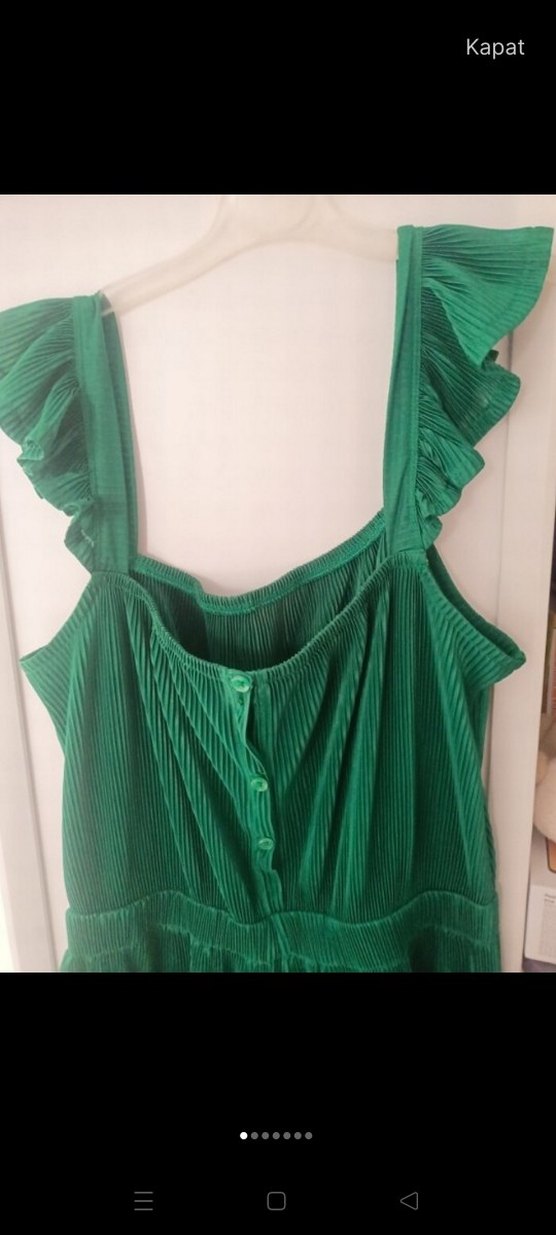 Kadın Yeşil Uzun Pilili Bohem Tulum - Görsel 2