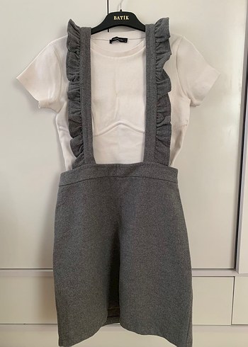 Gri Fırfırlı Mini Kadın Salopet - Görsel 2