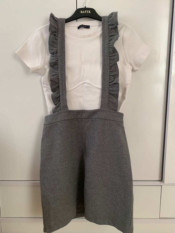 Gri Fırfırlı Mini Kadın Salopet - Görsel 2