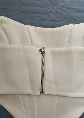 Beyaz Straplez Mini Denim Büstiyer - Görsel 3