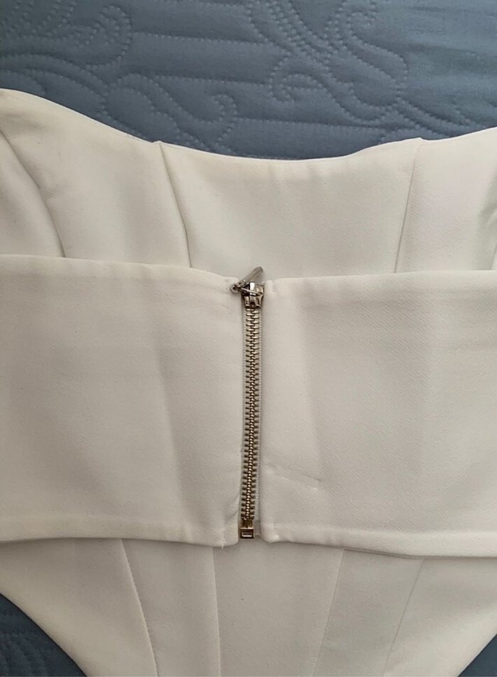 Beyaz Straplez Mini Denim Büstiyer - Görsel 3