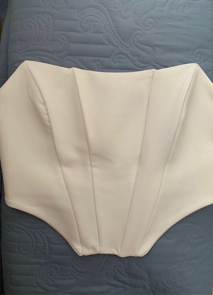 Beyaz Straplez Mini Denim Büstiyer - Görsel 2