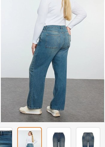 Kadın Mavi Bol Kesim Midi Jean - Görsel 3