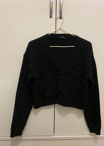 Kadın siyah simli V Yaka Hırka - Görsel 3