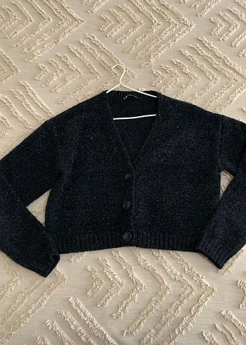 Kadın siyah simli V Yaka Hırka - Görsel 2