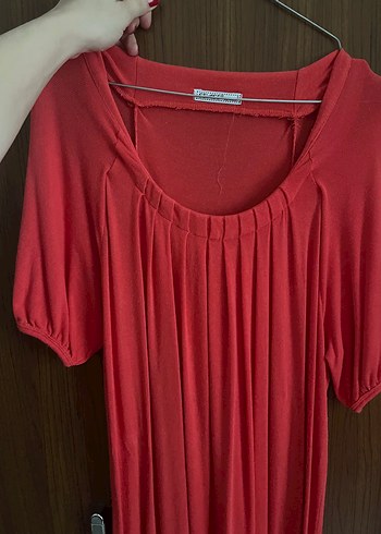 Drapeli Kırmızı Midi Elbisesi - Görsel 2