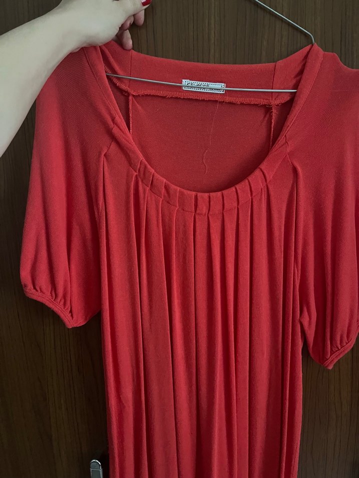 Drapeli Kırmızı Midi  Elbisesi - Görsel 2